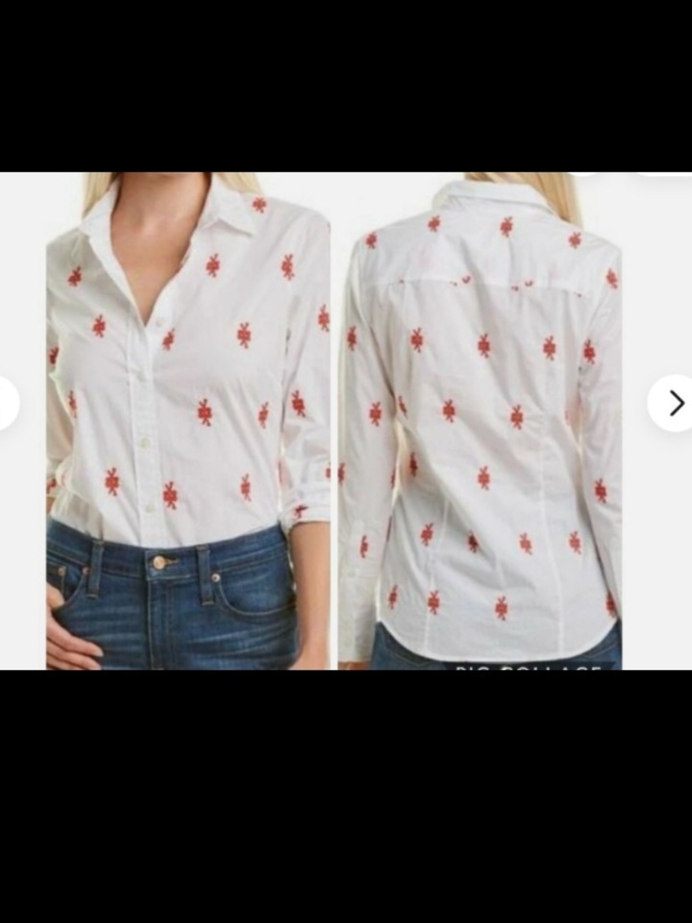 J. Crew White Button-Down Shirt with Red Embroidered Motifs